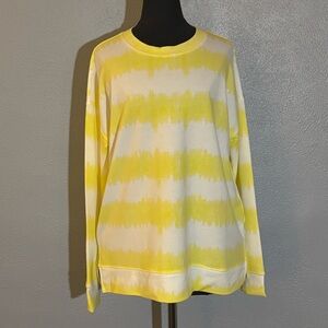 Style & Co Yellow and White Tie Dye Striped Long Sleeve Top Womens Size M